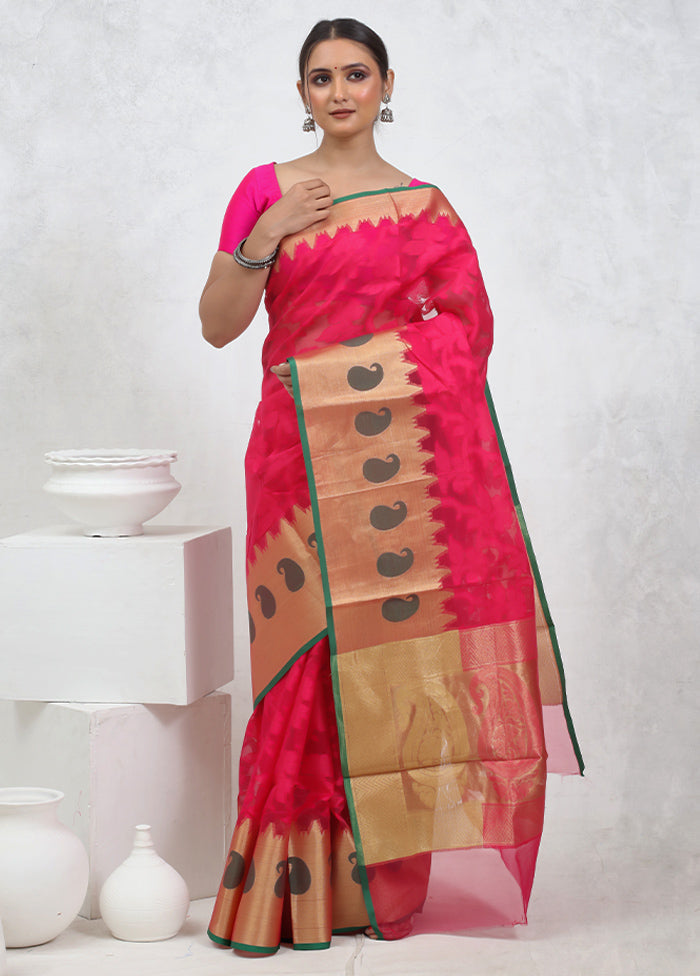 Pink Kora Silk Saree With Blouse Piece