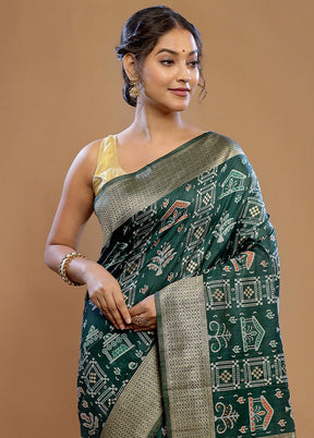 Green Dupion Silk Saree With Blouse Piece - Indian Silk House Agencies