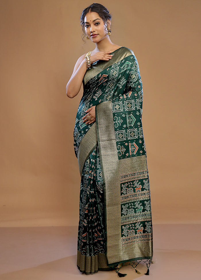 Green Dupion Silk Saree With Blouse Piece - Indian Silk House Agencies