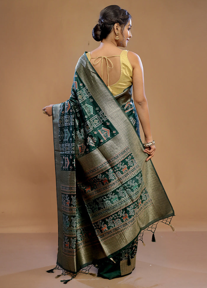 Green Dupion Silk Saree With Blouse Piece - Indian Silk House Agencies