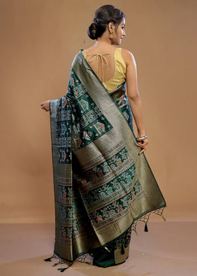 Green Dupion Silk Saree With Blouse Piece - Indian Silk House Agencies