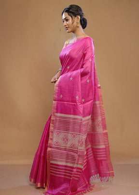 Pink Handloom Pure Kosa Silk Saree With Blouse Piece - Indian Silk House Agencies