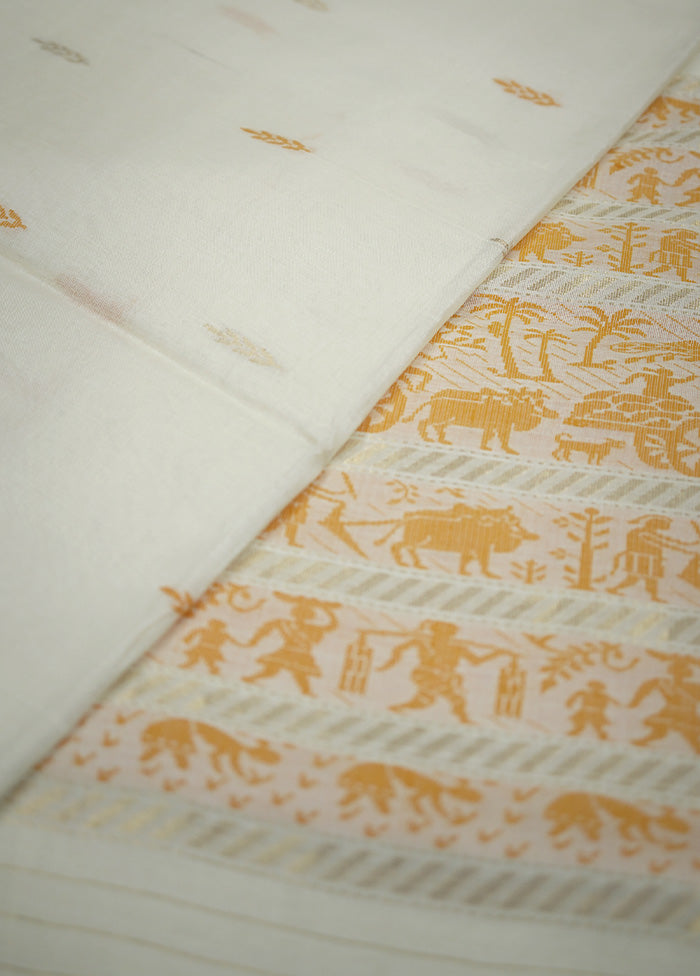 Cream Tussar Pure Silk Saree With Blouse Piece - Indian Silk House Agencies