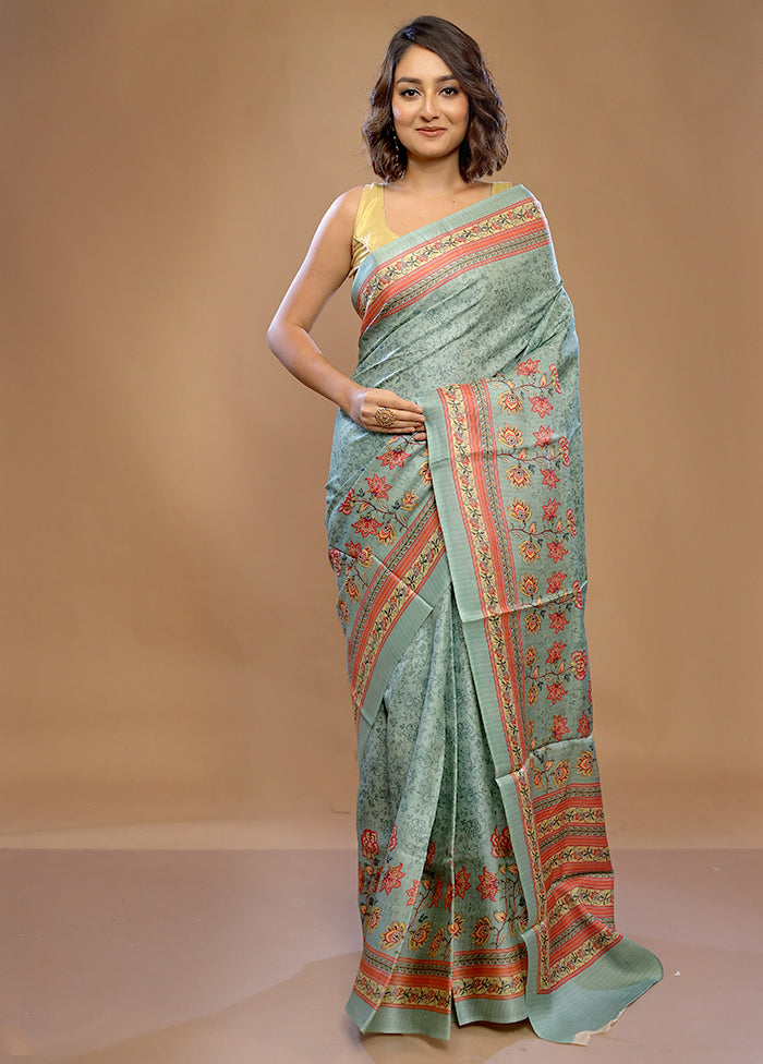 Green Tussar Pure Silk Saree With Blouse Piece - Indian Silk House Agencies