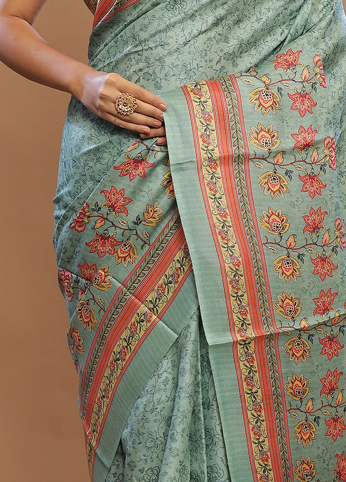 Green Tussar Pure Silk Saree With Blouse Piece - Indian Silk House Agencies