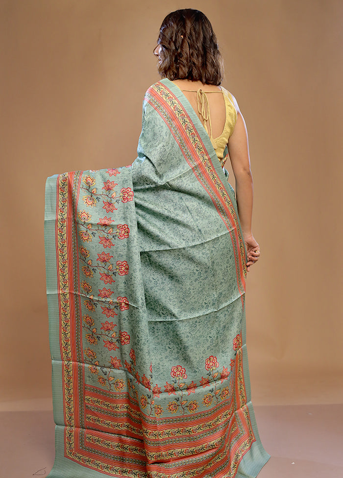 Green Tussar Pure Silk Saree With Blouse Piece - Indian Silk House Agencies