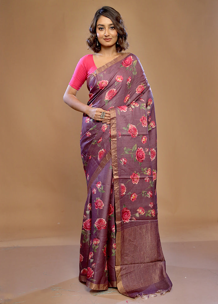 Purple Tussar Pure Silk Saree With Blouse Piece - Indian Silk House Agencies