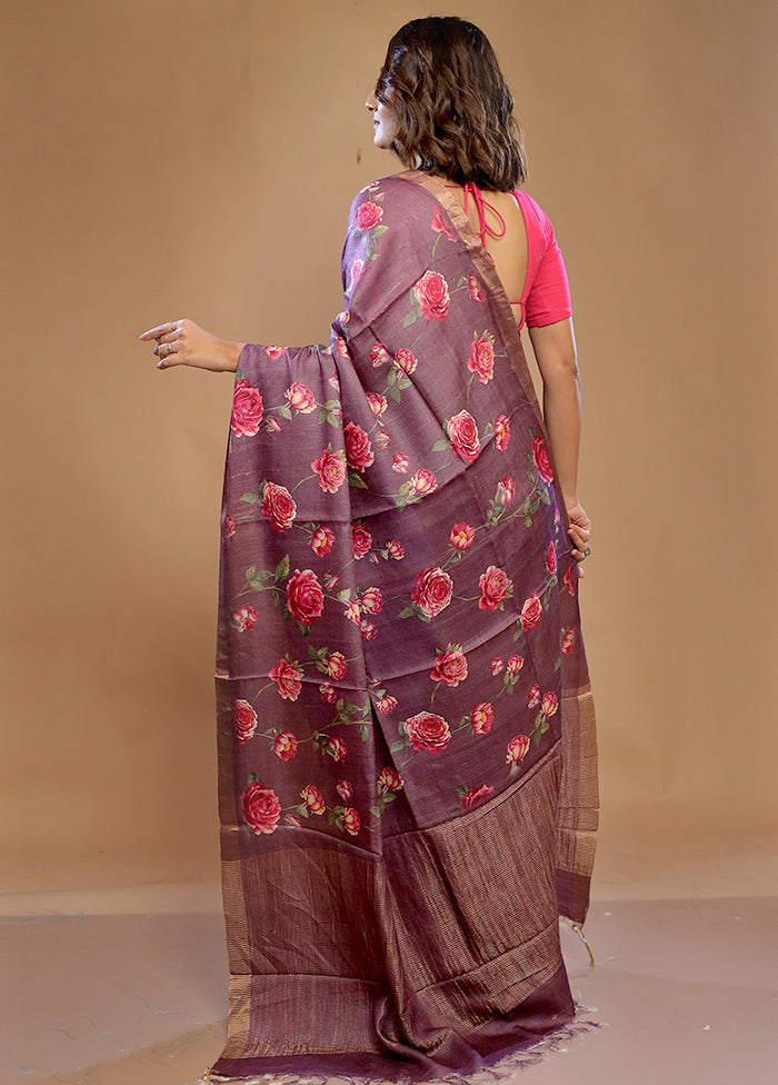 Purple Tussar Pure Silk Saree With Blouse Piece - Indian Silk House Agencies