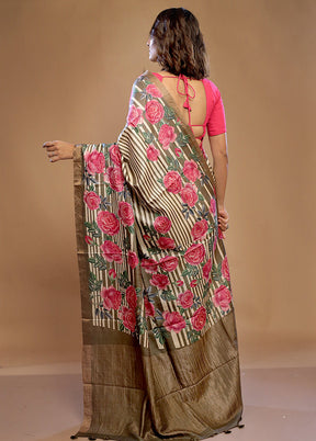 Cream Tussar Pure Silk Saree With Blouse Piece - Indian Silk House Agencies