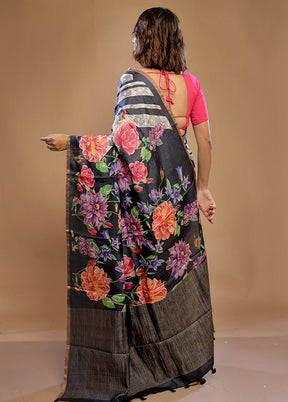 Black Tussar Pure Silk Saree With Blouse Piece - Indian Silk House Agencies