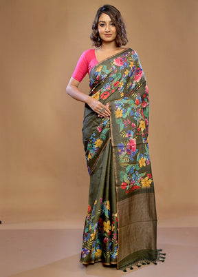 Green Tussar Pure Silk Saree With Blouse Piece - Indian Silk House Agencies