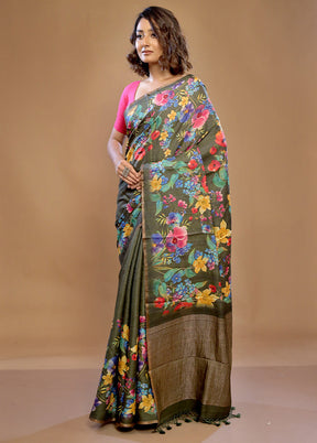 Green Tussar Pure Silk Saree With Blouse Piece - Indian Silk House Agencies