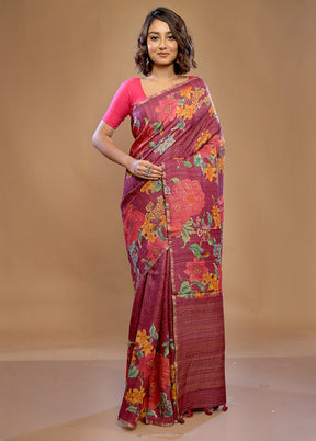 Purple Tussar Pure Silk Saree With Blouse Piece - Indian Silk House Agencies