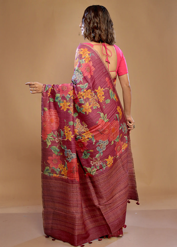 Purple Tussar Pure Silk Saree With Blouse Piece - Indian Silk House Agencies