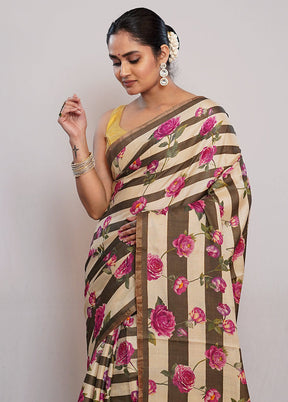 Cream Tussar Pure Silk Saree With Blouse Piece - Indian Silk House Agencies