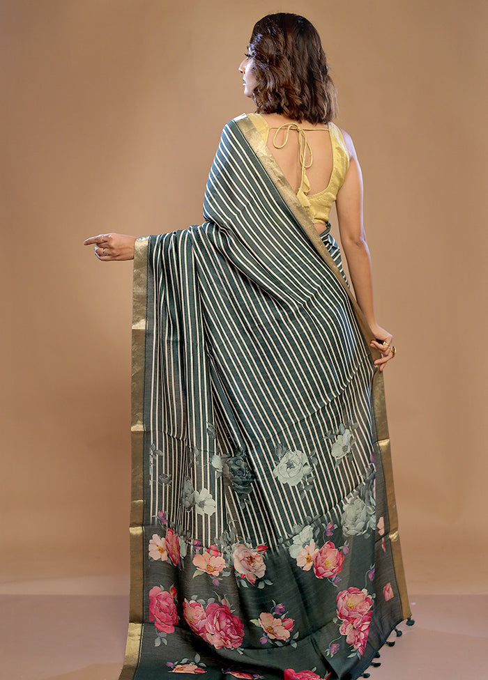 Green Tussar Pure Silk Saree With Blouse Piece - Indian Silk House Agencies