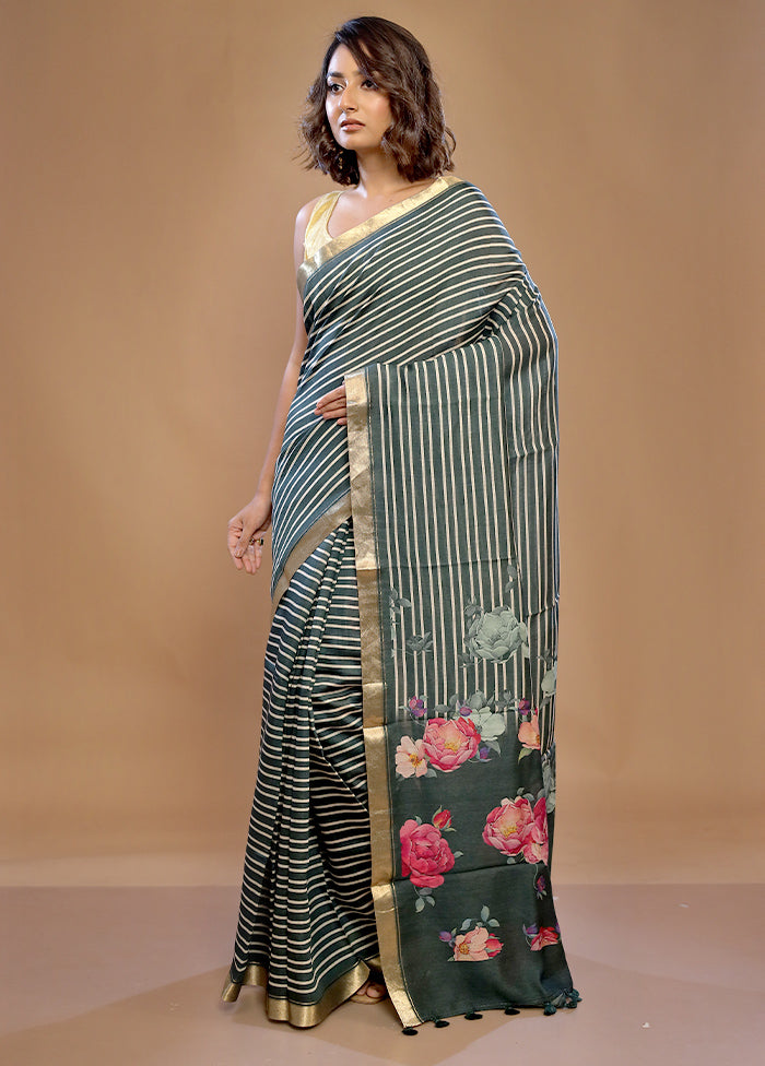 Green Tussar Pure Silk Saree With Blouse Piece - Indian Silk House Agencies