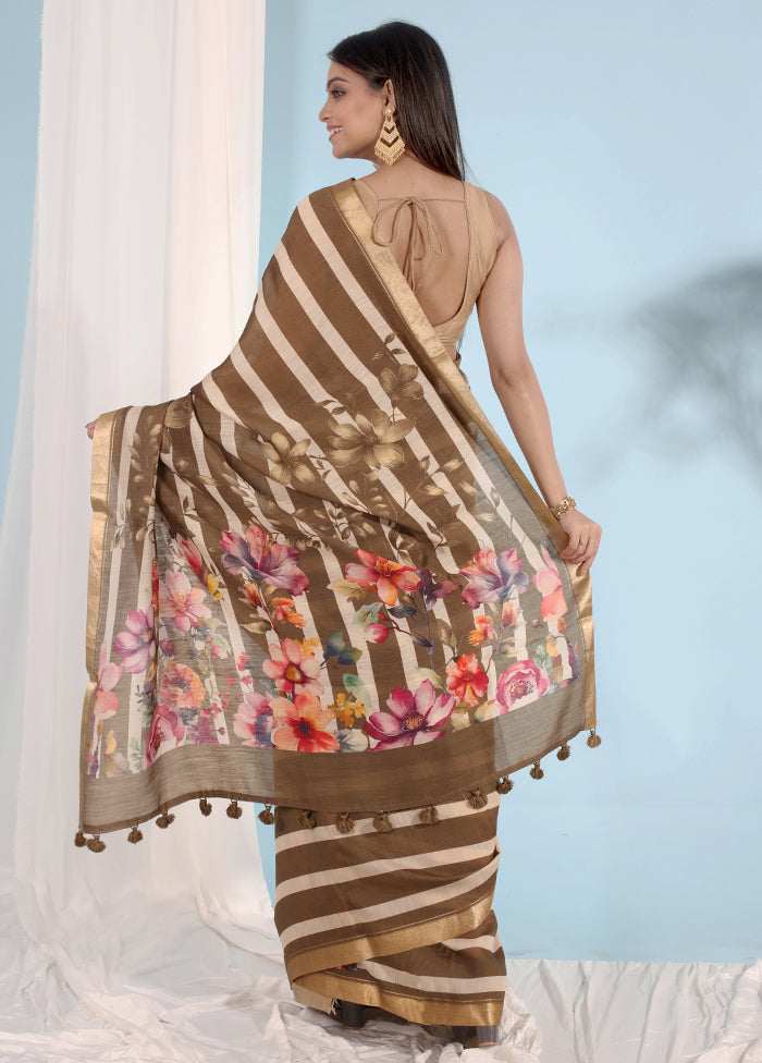 Cream Tussar Pure Silk Saree With Blouse Piece - Indian Silk House Agencies