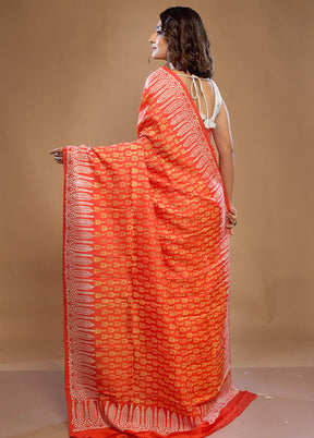 Orange Printed Pure Silk Saree With Blouse Piece - Indian Silk House Agencies