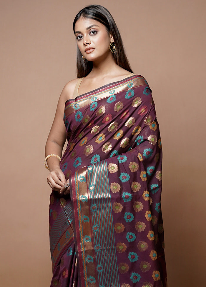 Maroon Kora Silk Saree With Blouse Piece