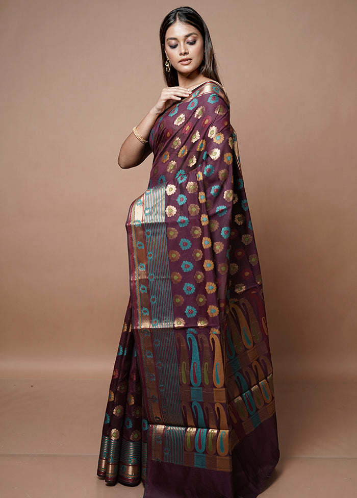 Maroon Kora Silk Saree With Blouse Piece