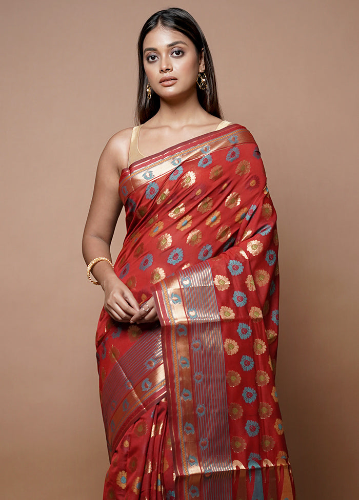 Red Kora Silk Saree With Blouse Piece