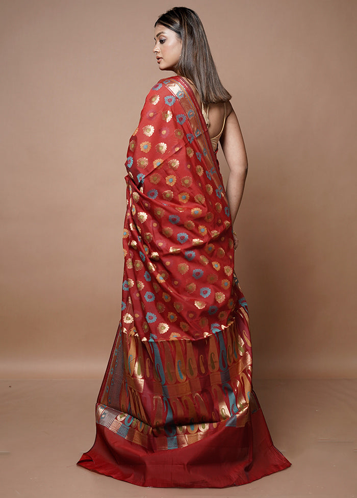 Red Kora Silk Saree With Blouse Piece