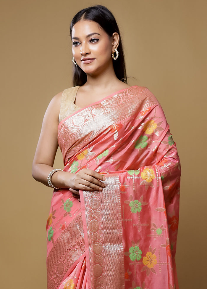 Pink Kora Silk Saree With Blouse Piece