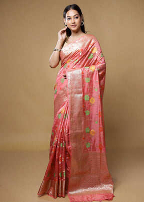 Pink Kora Silk Saree With Blouse Piece