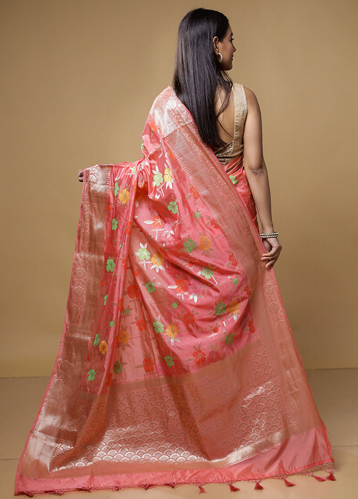 Pink Kora Silk Saree With Blouse Piece