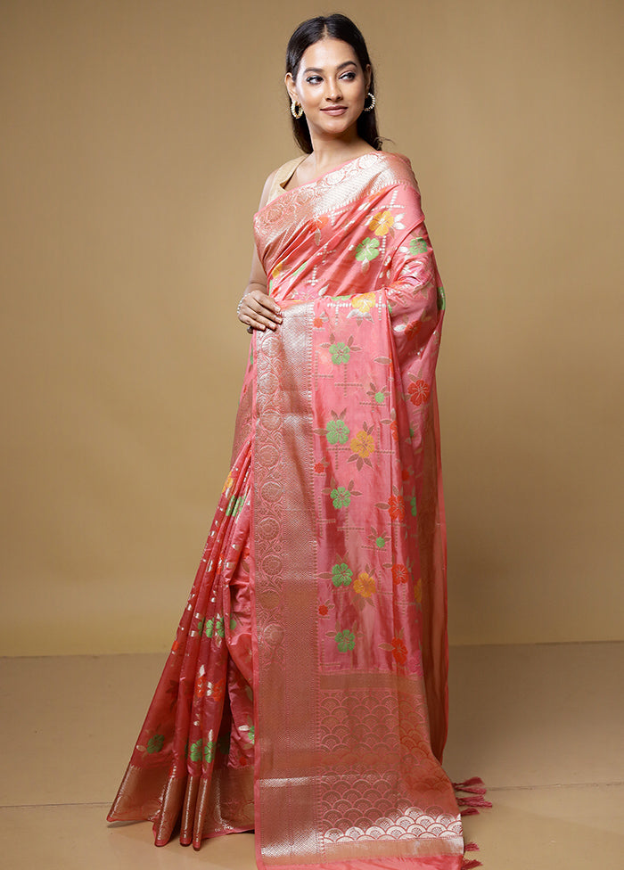 Pink Kora Silk Saree With Blouse Piece