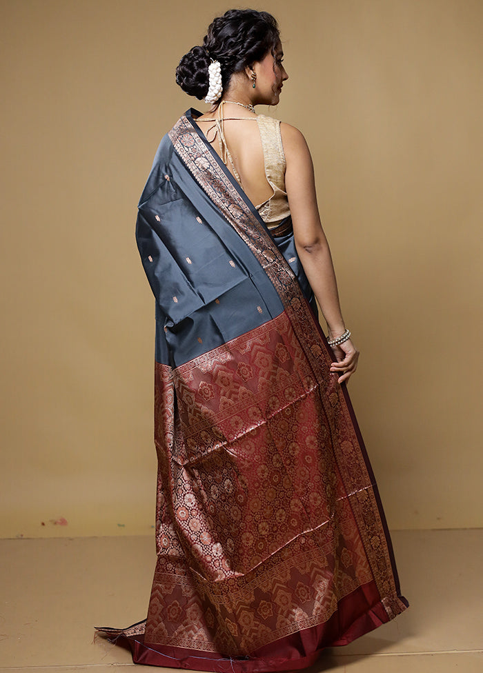 Grey Dupion Silk Saree With Blouse Piece