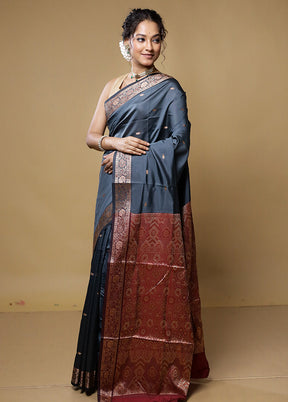 Grey Dupion Silk Saree With Blouse Piece