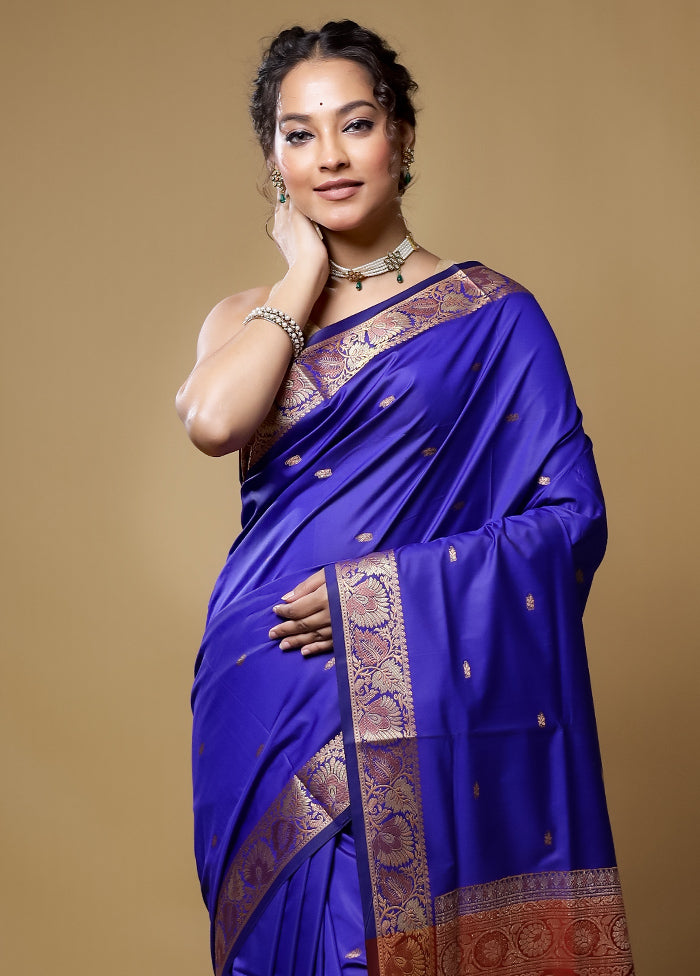 Blue Dupion Silk Saree With Blouse Piece