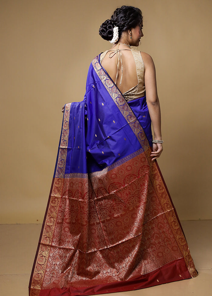 Blue Dupion Silk Saree With Blouse Piece