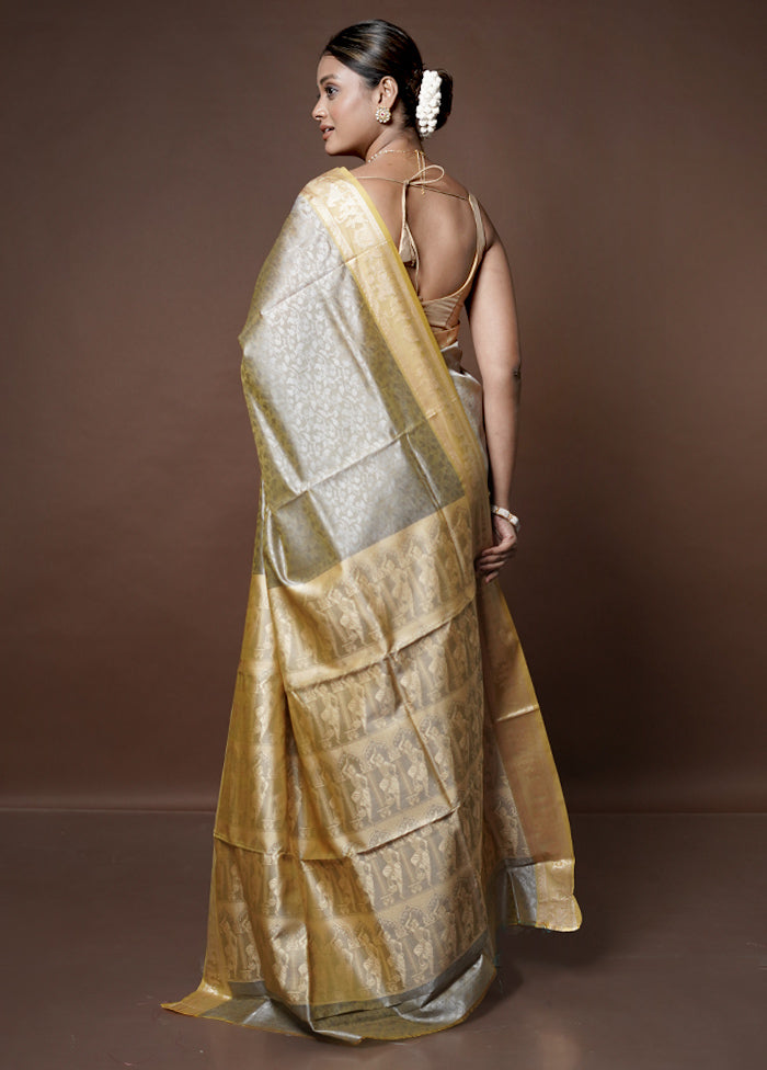 Green Dupion Silk Saree With Blouse Piece