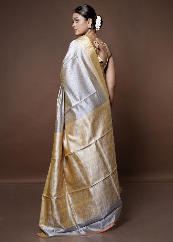 Grey Dupion Silk Saree With Blouse Piece