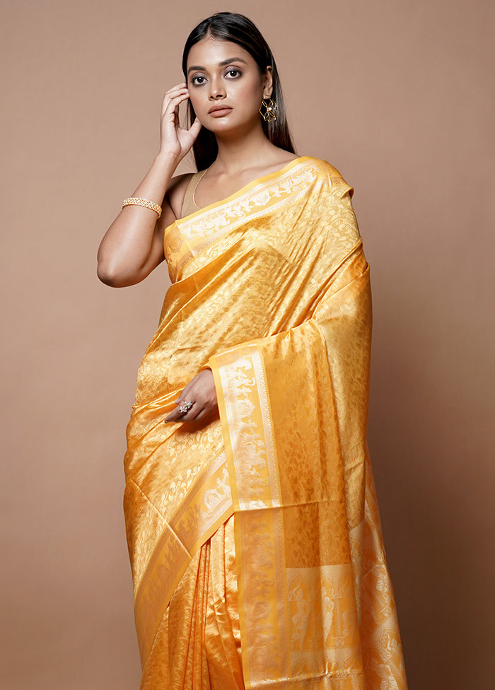 Yellow Dupion Silk Saree With Blouse Piece