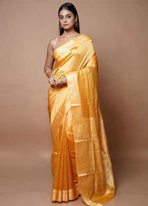 Yellow Dupion Silk Saree With Blouse Piece