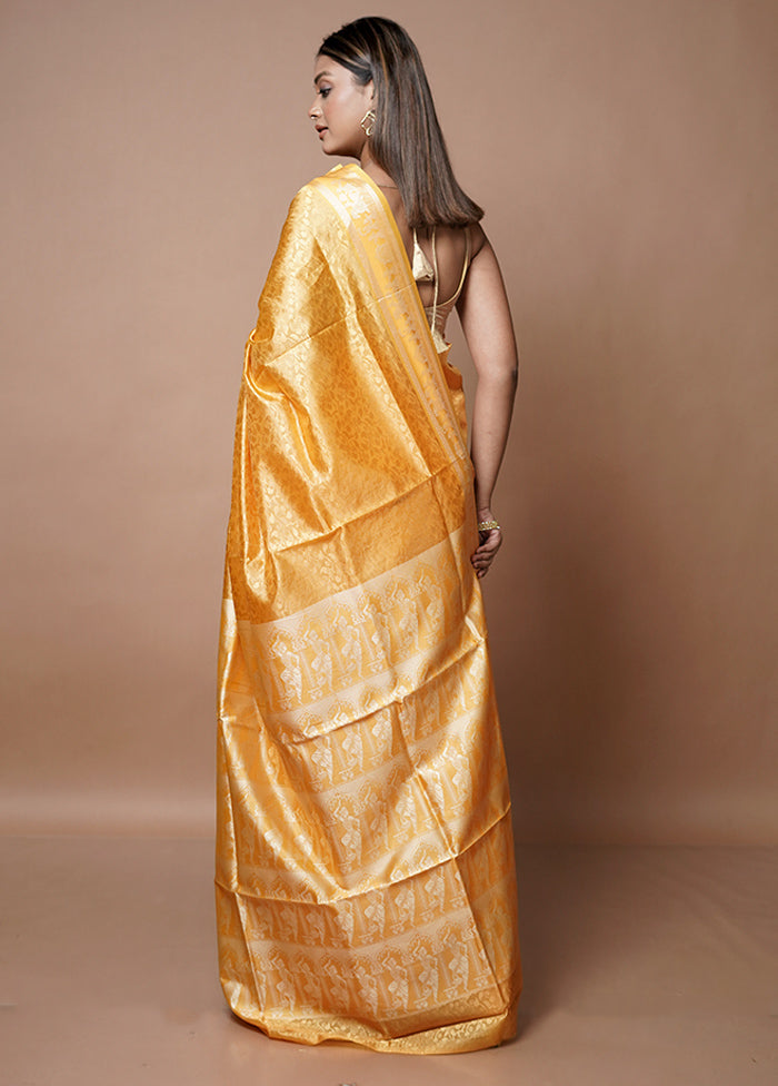 Yellow Dupion Silk Saree With Blouse Piece