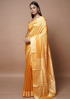 Yellow Dupion Silk Saree With Blouse Piece