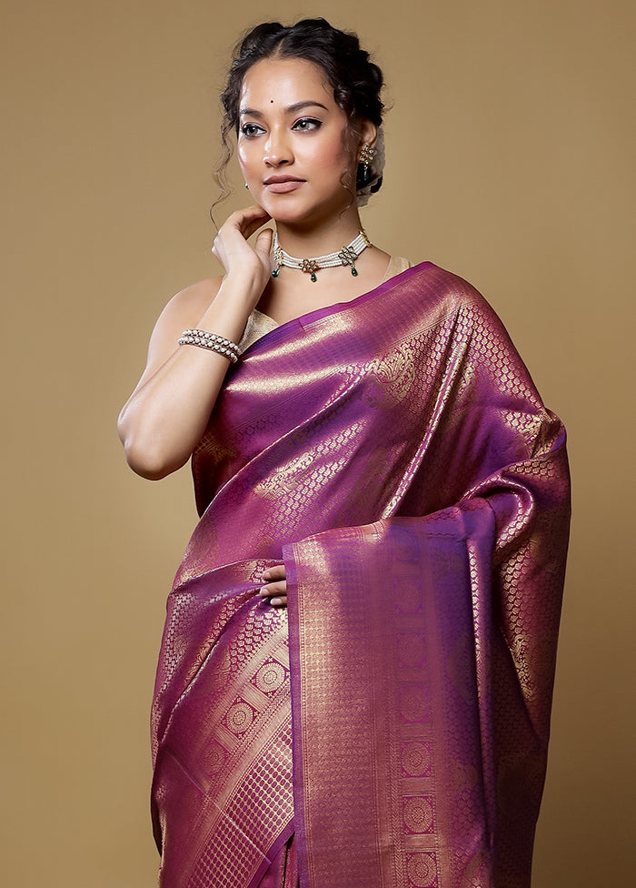 Purple Dupion Silk Saree With Blouse Piece