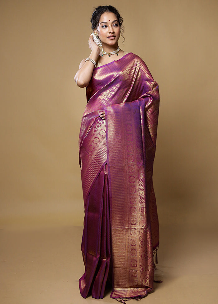 Purple Dupion Silk Saree With Blouse Piece