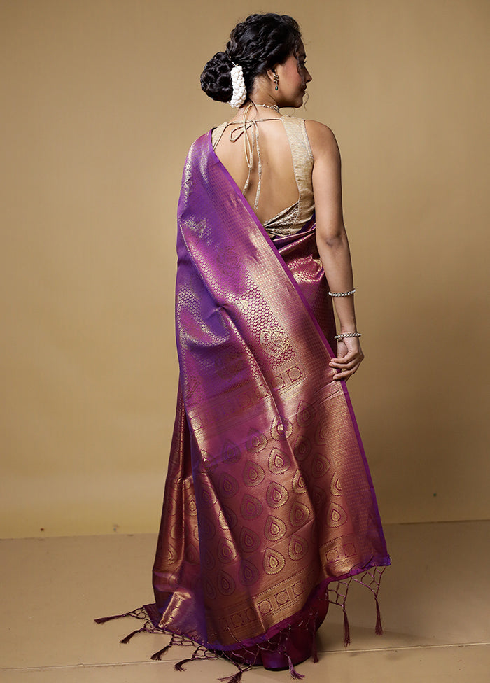 Purple Dupion Silk Saree With Blouse Piece