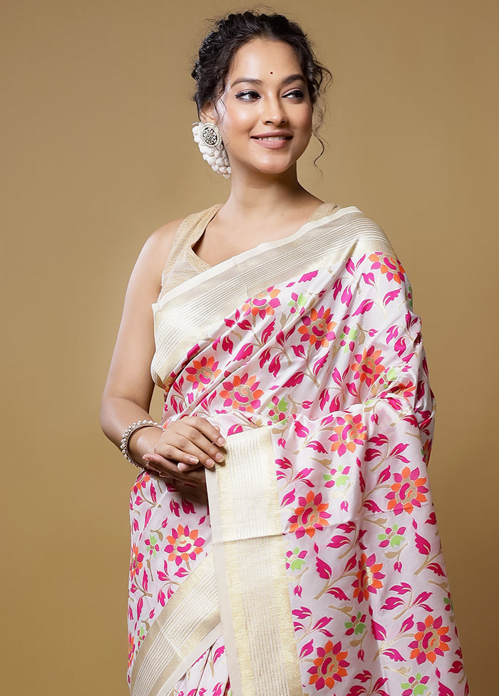 Cream Dupion Silk Saree With Blouse Piece