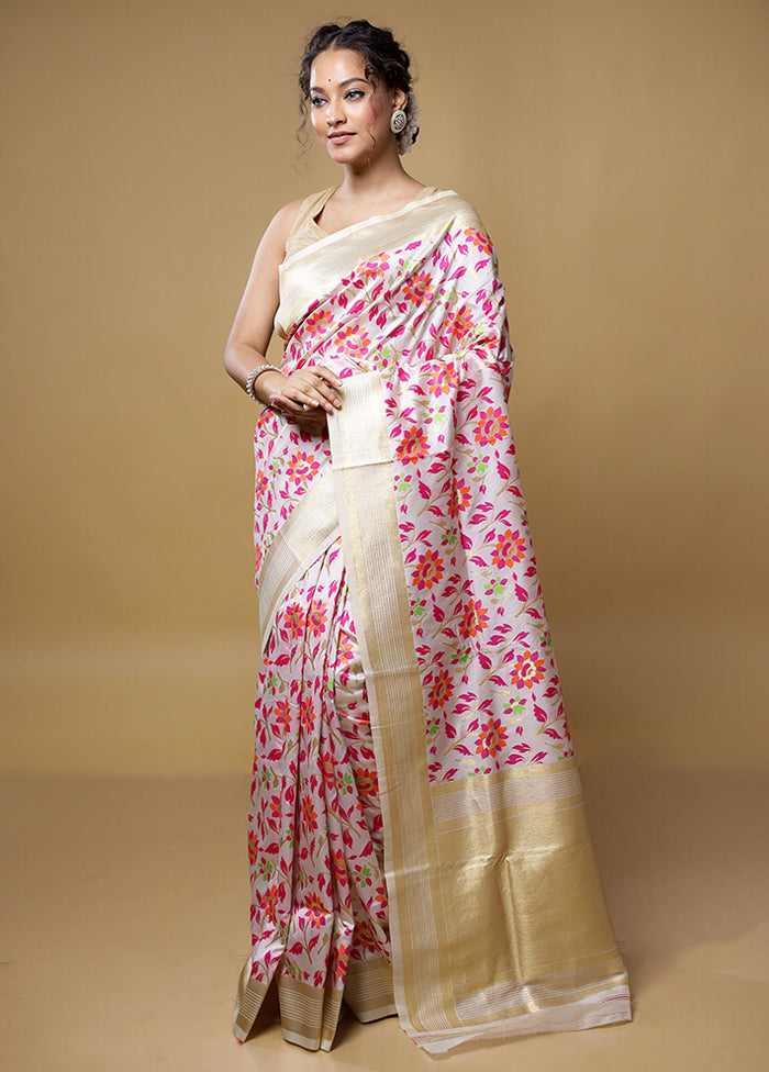 Cream Dupion Silk Saree With Blouse Piece