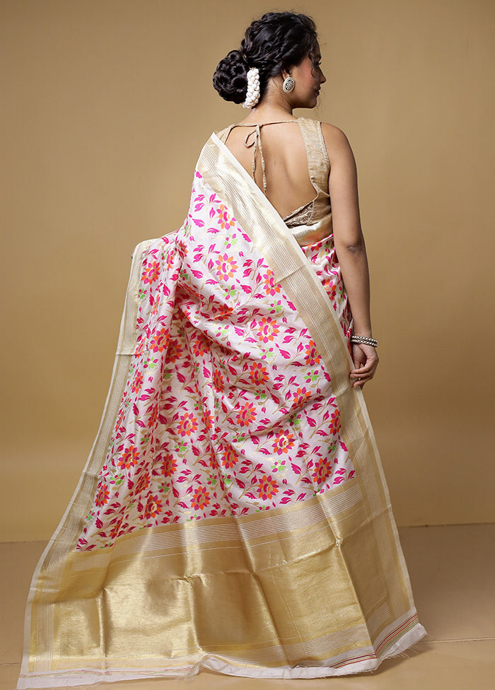 Cream Dupion Silk Saree With Blouse Piece