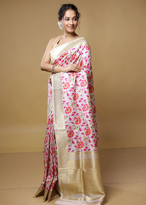 Cream Dupion Silk Saree With Blouse Piece