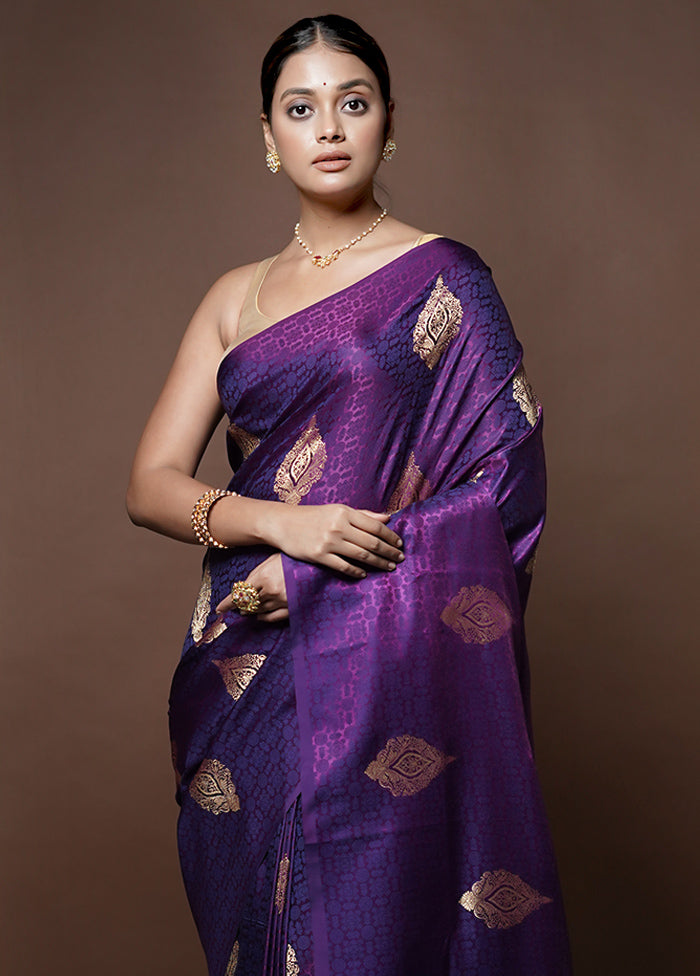 Purple Dupion Silk Saree With Blouse Piece