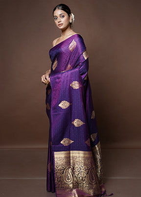 Purple Dupion Silk Saree With Blouse Piece